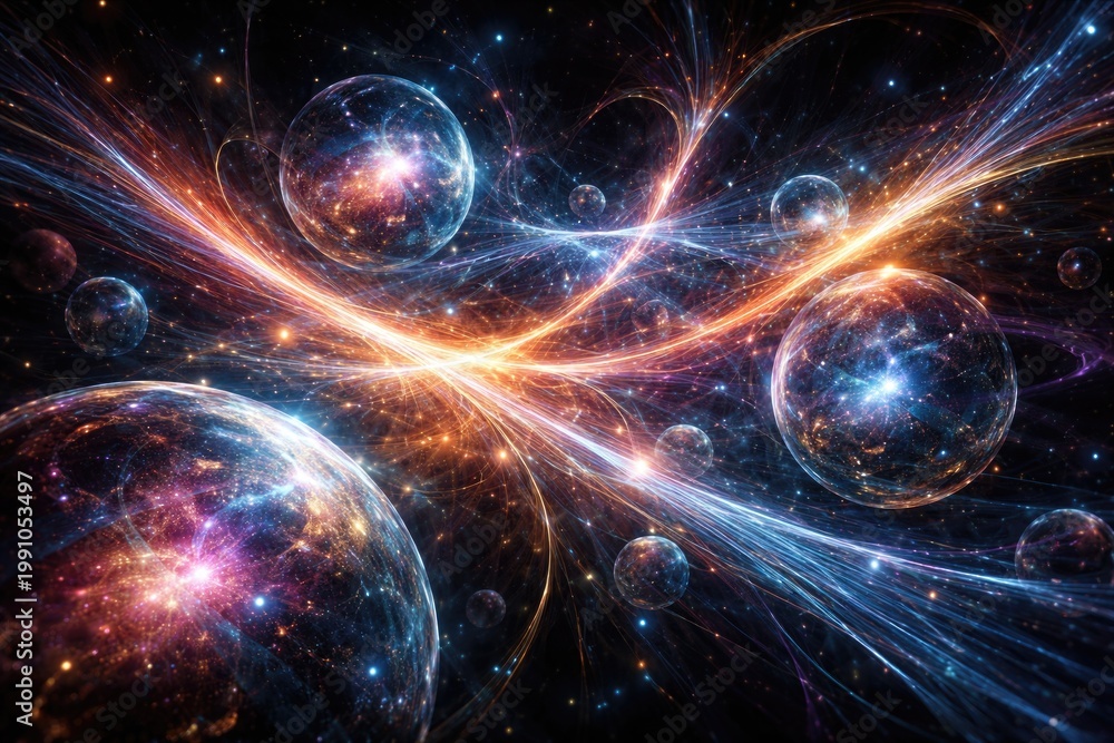 Obraz premium Dynamic abstract art representing string theory and universe multiverse structures