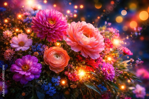 Festive organic flowers with vibrant illumination