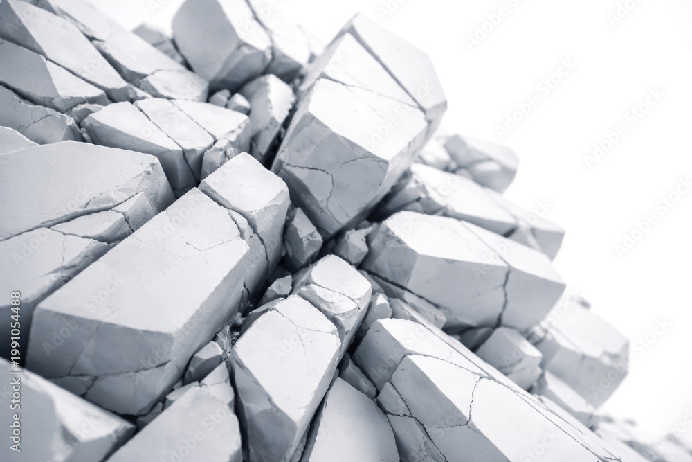 Fototapeta premium close perspective on a fragmented solid structure with a bright white background
