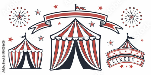 Retro circus big top and carnival banner elements, vector