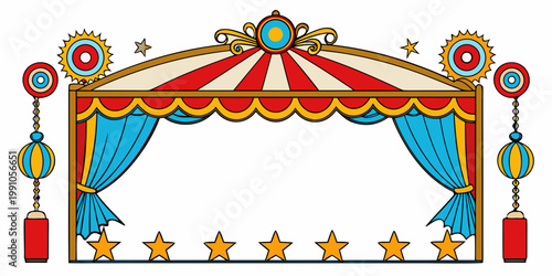 Colorful circus stage frame with curtains and stars, vector