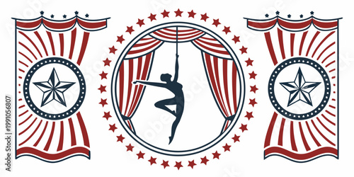 Vintage circus acrobat and carnival banners set, vector