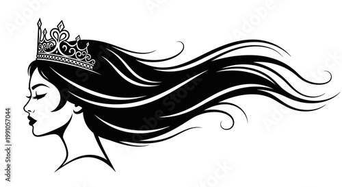 Black and white illustration of queen.