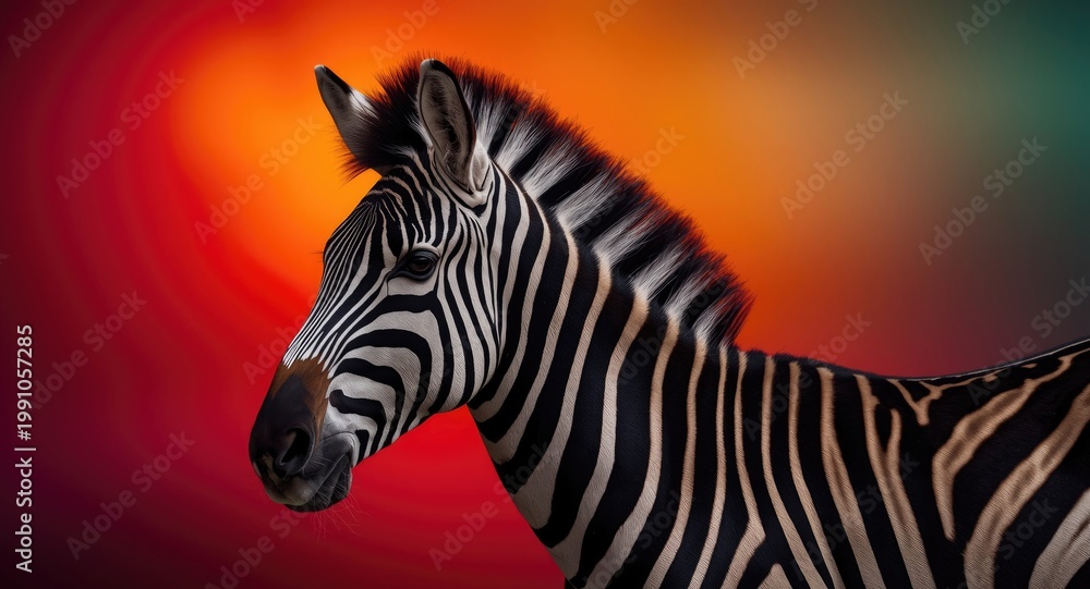 Fototapeta premium zebra featuring a glowing backdrop of intense colors