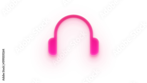 Pink neon glowing headphone icon isolated