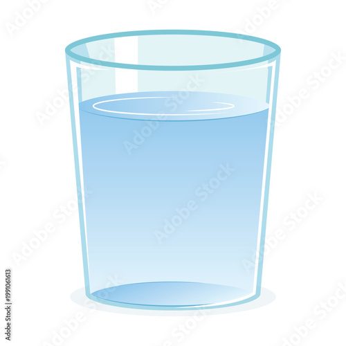 Cartoon Glass of Water Template - Transparent Blue Liquid Cup for Refreshment and Hydration Balance Vector Illustration