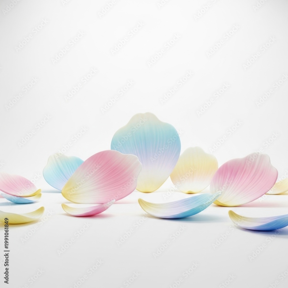 Fototapeta premium Pastel Rainbow Flower Petals on White Background