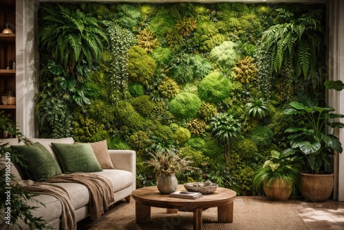 Vibrant moss wall with natu...