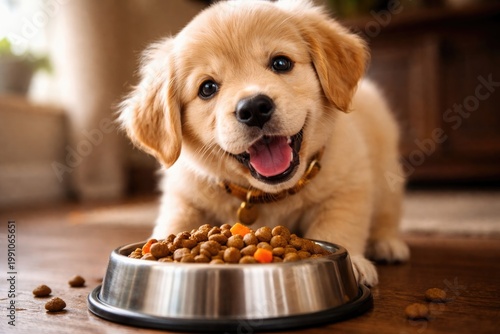 Cheerful puppy having a sna...