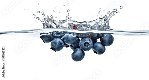 Fresh blueberries splashing...