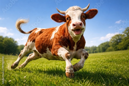 Happy red cow playing on lu...