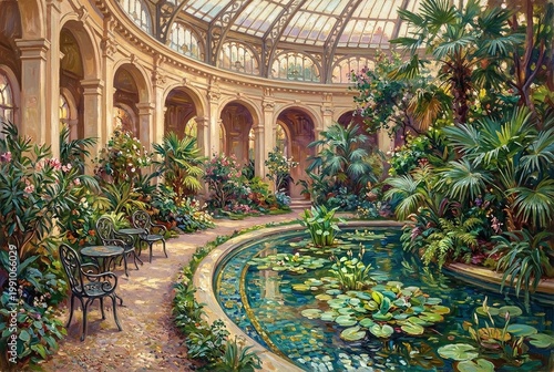 Grand Conservatory Lush Indoor Garden with Pond