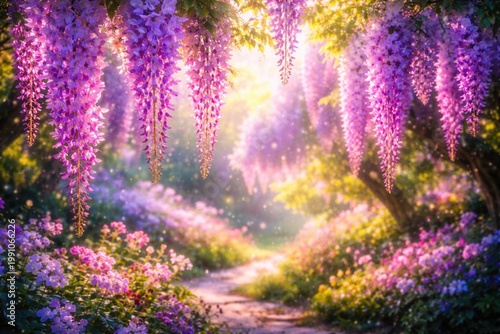 Vibrant wisteria blossoms g...