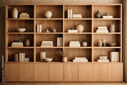 Earth tone wooden bookcase ...