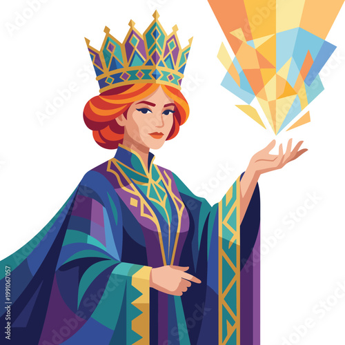 Photos A majestic queen in royal attire, with a crown, conveys power and grace, symbolizing authority and beauty while embodying the essence of leadership and nobility