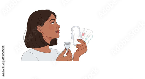 Woman holding condoms in hand.