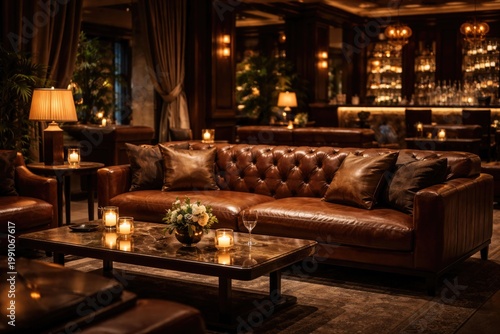 Upscale hotel lounge with l...