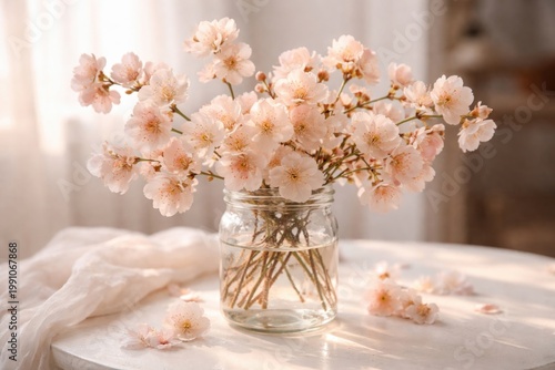 Delicate peach flowers arra...