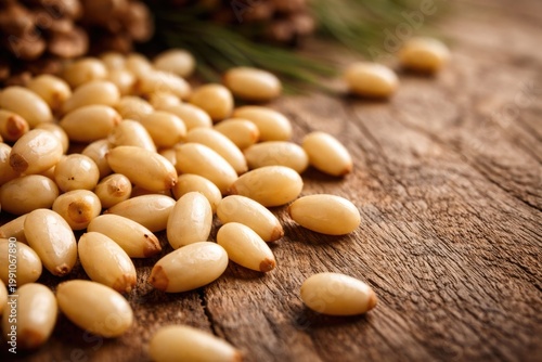 Macro shot of pine nuts res...