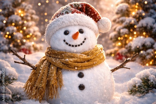 Joyful snowman wearing a fe...