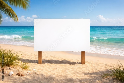 White blank signage on sand...