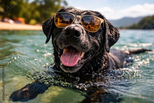 cheerful black dog enjoying...