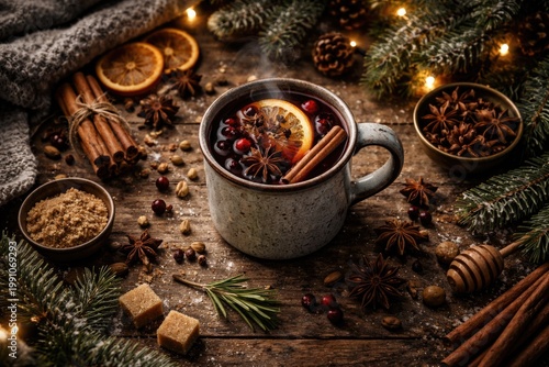 Cozy winter scene with mull...