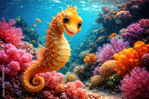 Happy seahorse exploring co...