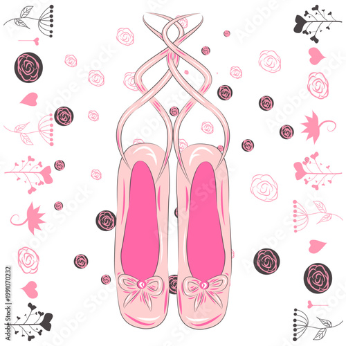 Canvas-taulu Delicate pink pointe shoes with pink ribbons for ballet dancing