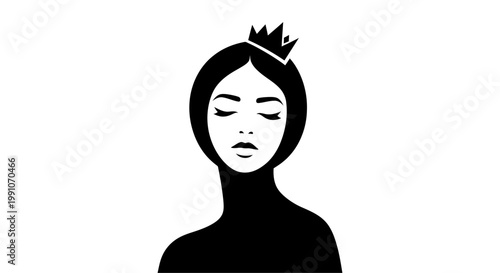 A black silhouette of a woman with a crown.