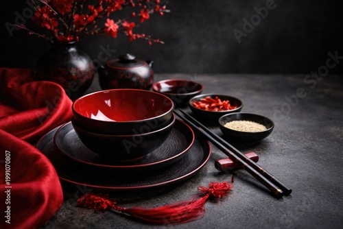 Elegant red and black table...