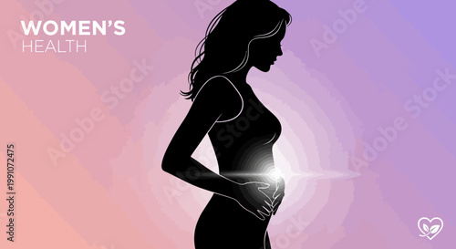 Pregnant woman silhouette with glowing abdomen.