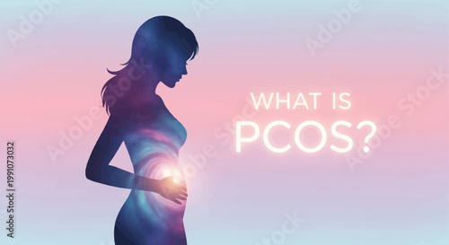 Woman with PCOS awareness silhouette profile.