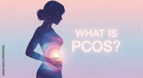 Woman with PCOS awareness silhouette profile.