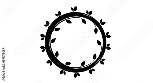 Black circular leaf design element symbol.
