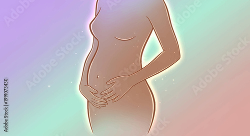 Pregnant woman silhouette with colorful background.