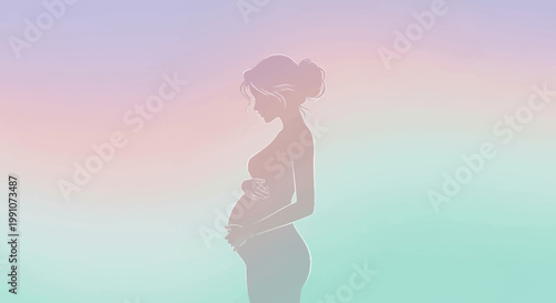 Pregnant Woman Silhouette Gradient Background.