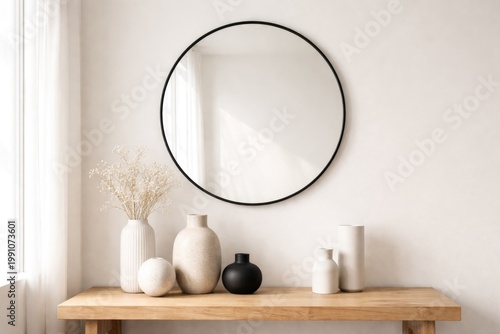 Minimalist room featuring b...