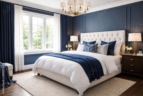 Inviting navy blue and whit...