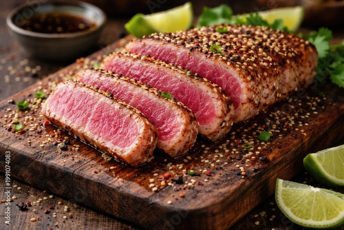 Sliced tuna tataki steak se...