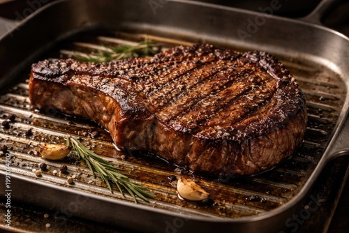 Seared rib steak resting on...