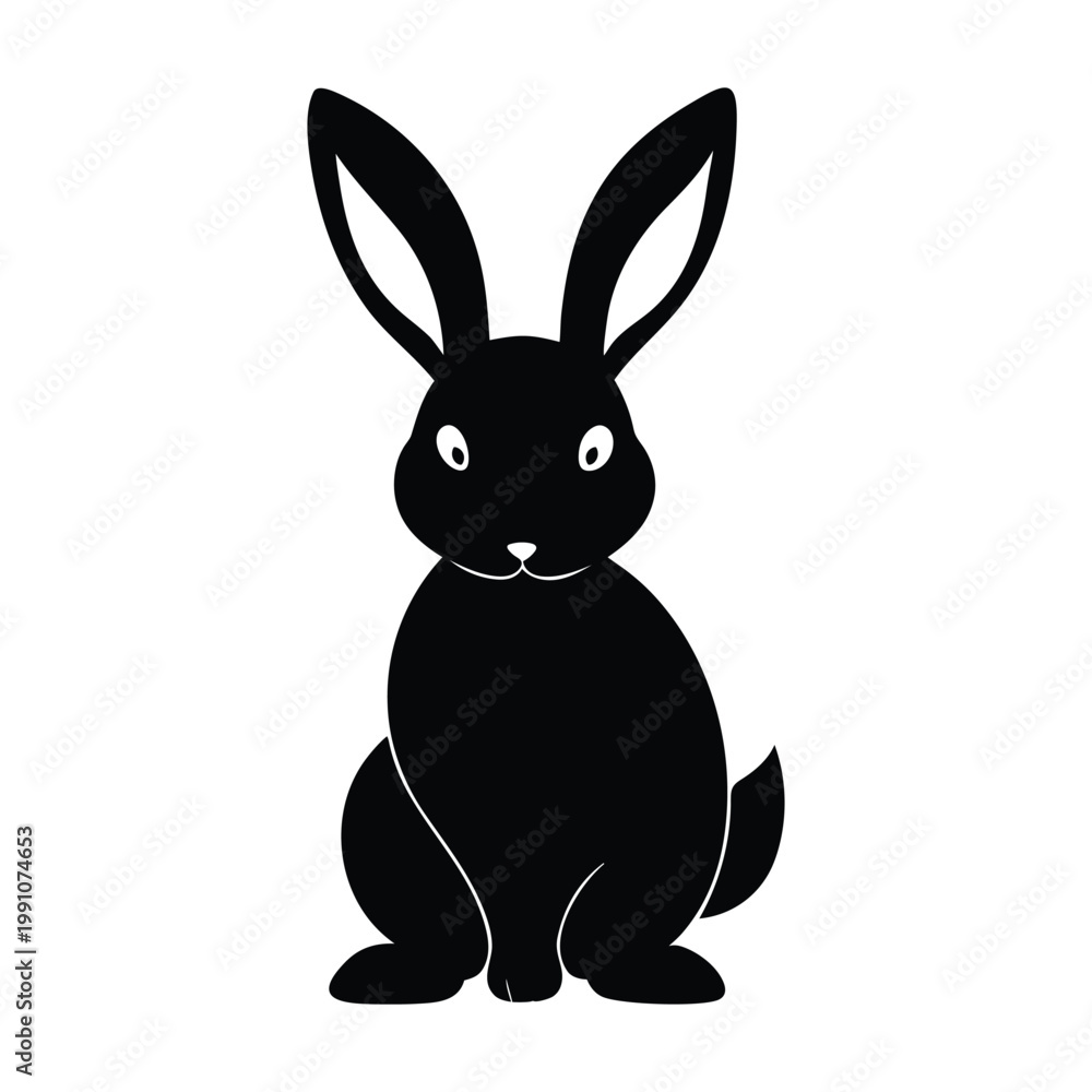 Obraz premium A black silhouette of a cute rabbit sitting on a white background