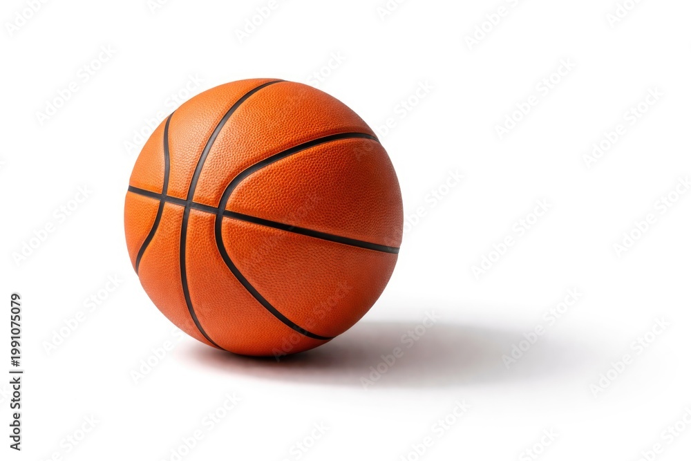 Fototapeta premium Orange basketball laying on plain white background with ample copy space