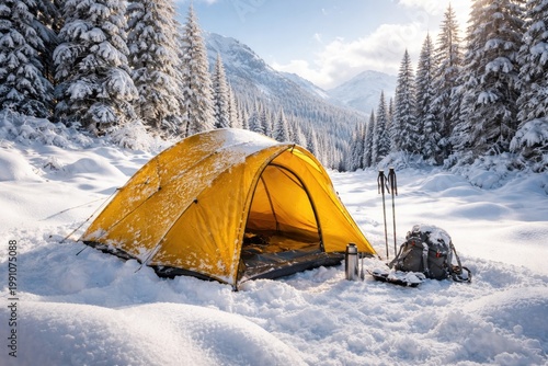 Vibrant yellow camping tent...