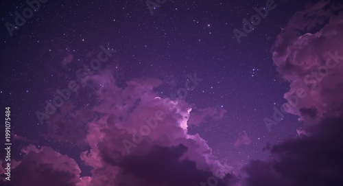 Magical evening celestial wallpaper featuring purple clouds and stars