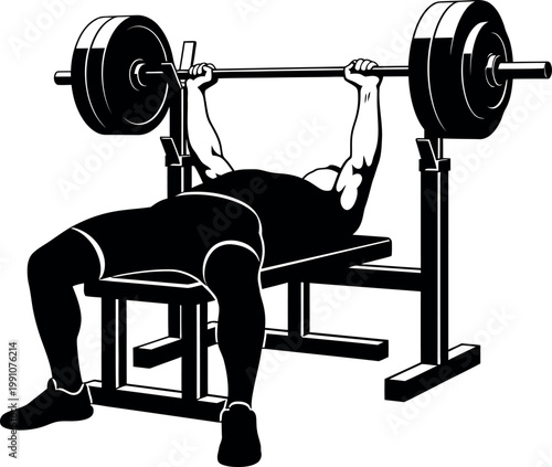 Weightlifting silhouette a powerful bench press in black and white