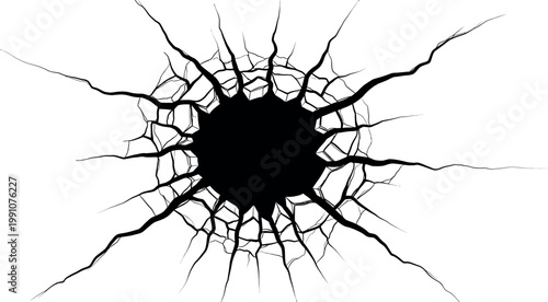 Dramatic silhouette of a broken wall with shattered cracks and a dark void