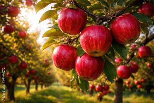Mature scarlet apples growi...