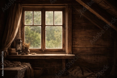 rustic attic window backdro...