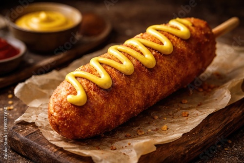 Golden fried sausage on a h...